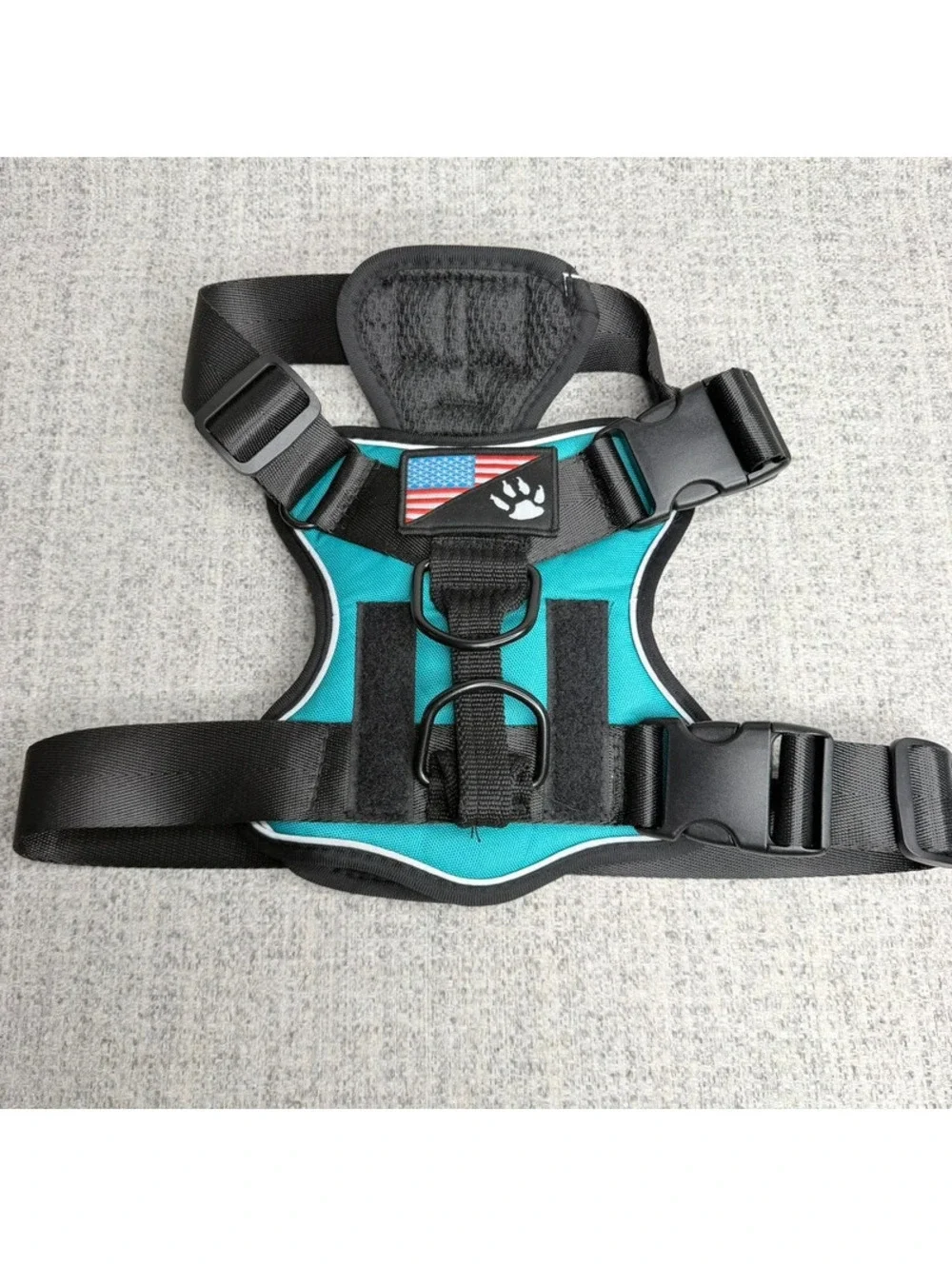 Medium Service Dog Tactical Harness Teal Removable Patches Reflective No Pull